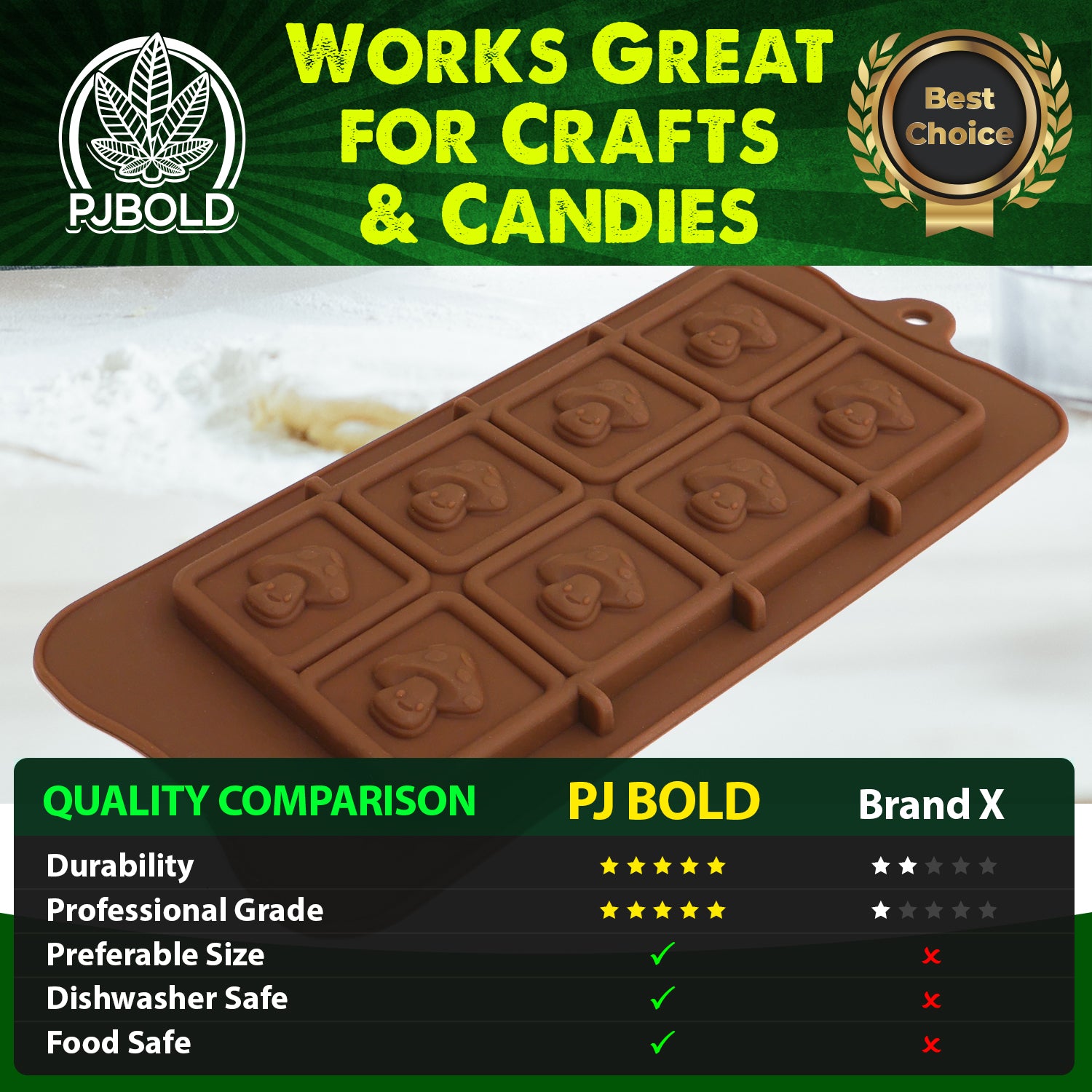 PJ BOLD Marijuana Weed Leaf Gummy Molds Silicone Candy Mold Kit - 3 Pack :  Home & Kitchen 