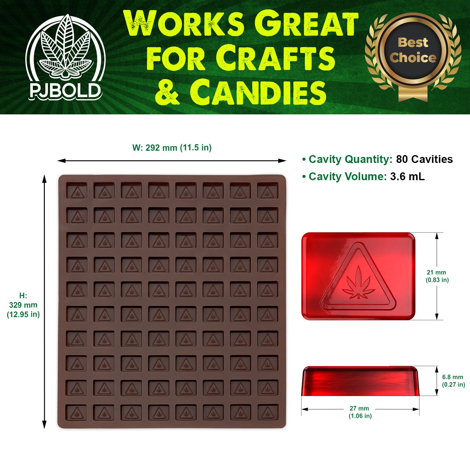 NJ THC Square Candy Mold - 3.6mL, 80 Cavity, Half Sheet