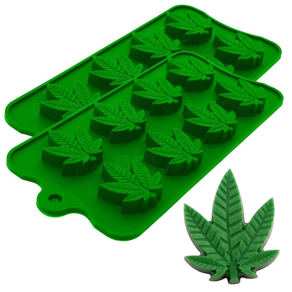 Marijuana Cannabis Hemp Leaf Silicone Gummy Molds, 3pk with Bottle